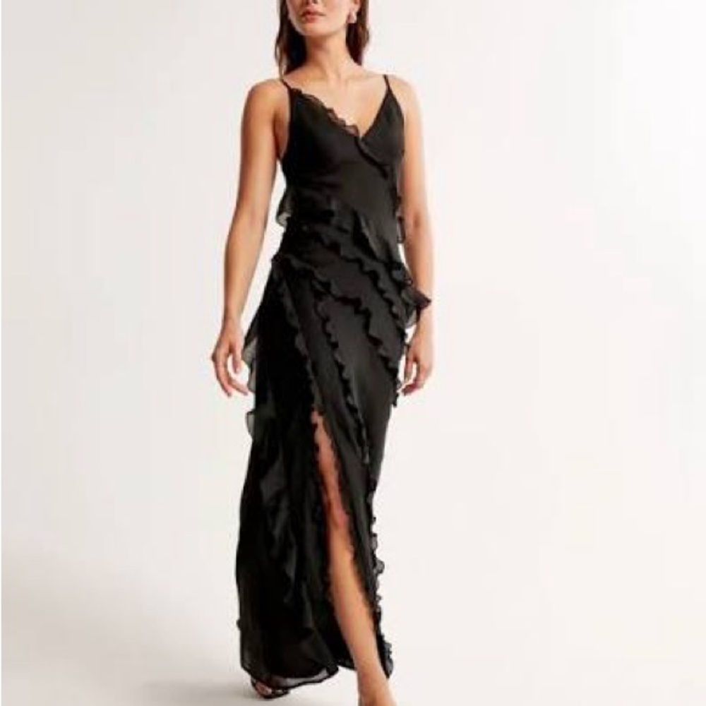 Abercrombie & Fitch Black Ruffle Maxi Dress